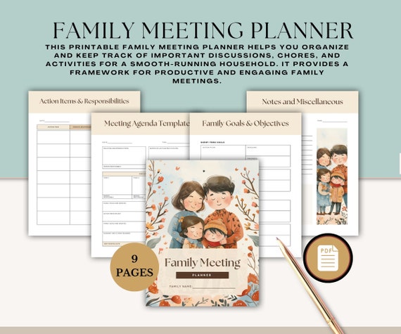 Printable Family Meeting Planner, Home Management (Digital Download)