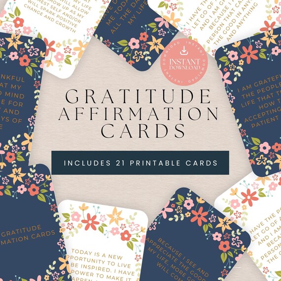 Gratitude Affirmation Cards, Printable Motivation Deck (Canva Template)