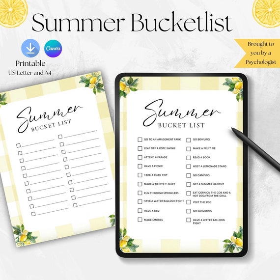 Summer Bucket List Printable, Editable Checklist Template (Digital Download)