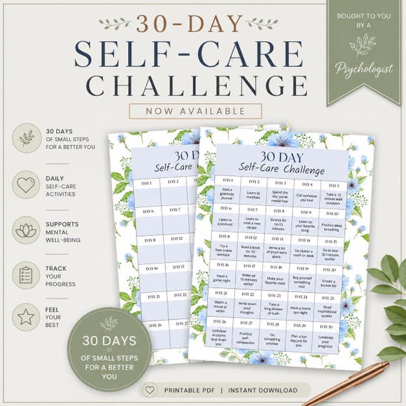 Self-Care 30-Day Challenge Tracker Printable (PDF)