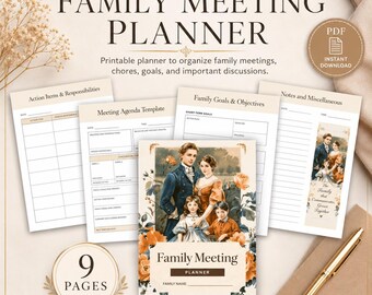 Printable Family Meeting Planner, Agenda, Chores, Responsibilities (Digital Download)
