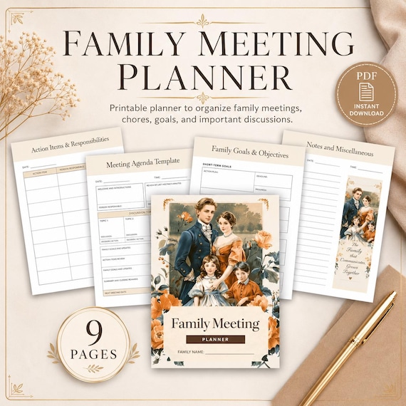 Printable Family Meeting Planner, Agenda, Chores, Responsibilities (Digital Download)