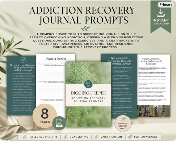 Addiction Recovery Journal Prompts, Self-Love Worksheets (Digital Download)