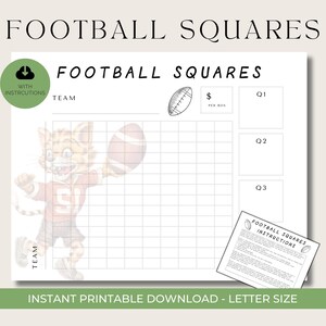 Printable Football Squares Game Template, Fundraiser Game, Football 100 Squares, Football Boxes, Office Betting Game, Super Squares, Board