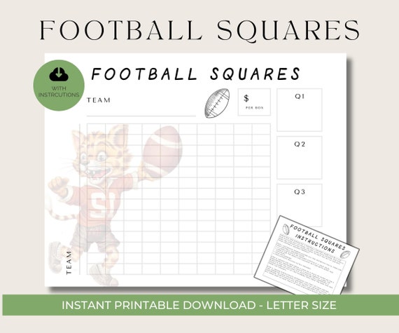 Printable Football Squares Game Board, Fundraiser Template (Digital Download)