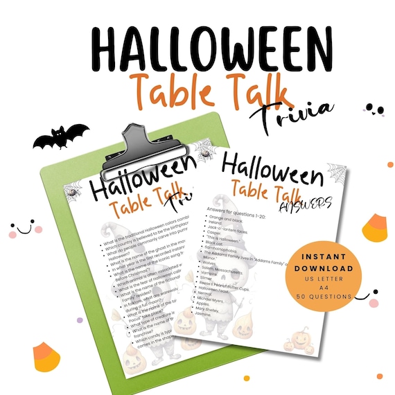 Halloween Trivia Game, Table Talk, 50 Questions (PDF Download)