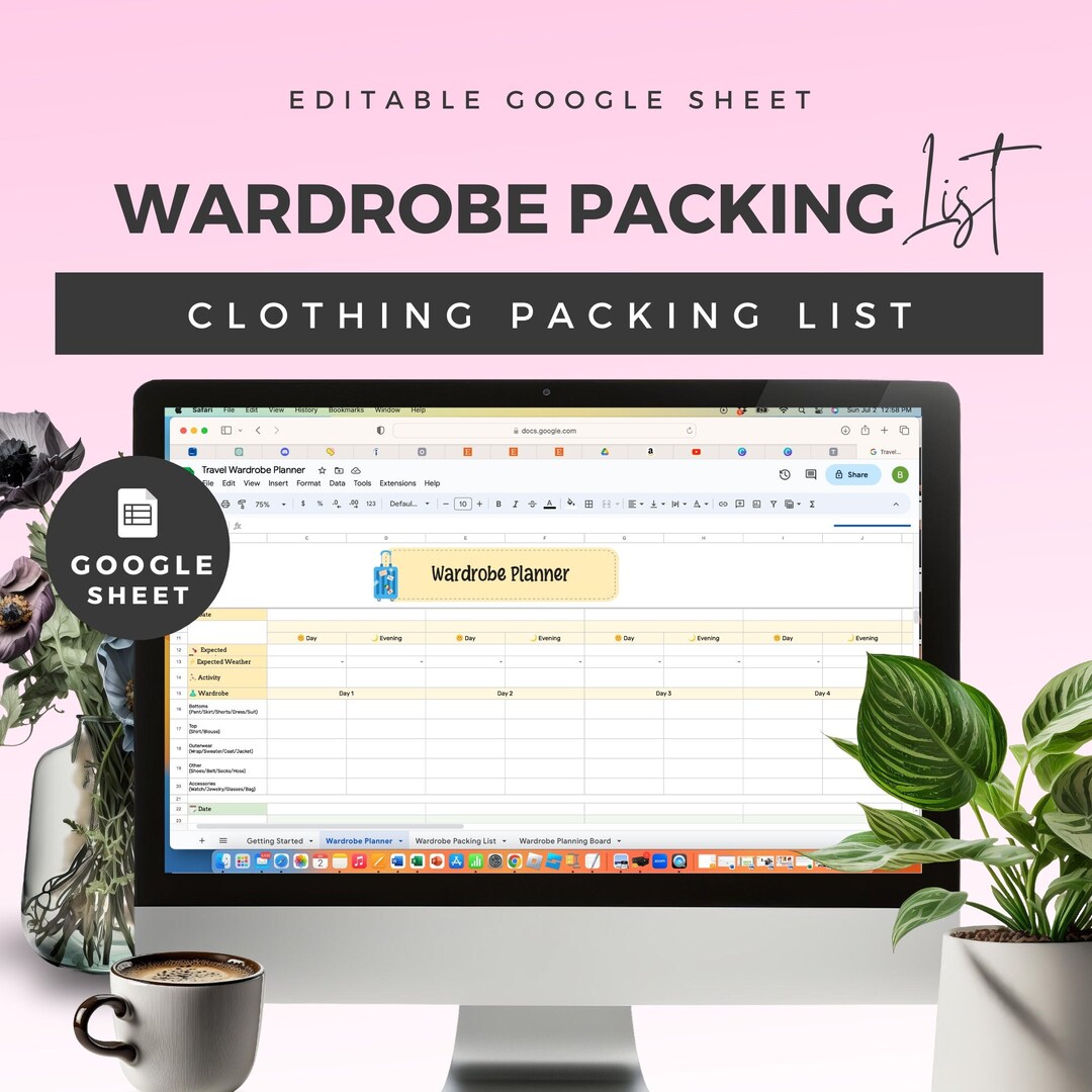 Travel Packing List Google Sheets, Trip Planner, List, Travel Packing