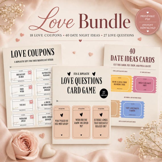 Couples Love Coupon Book, Date Ideas & Questions (Digital Download)
