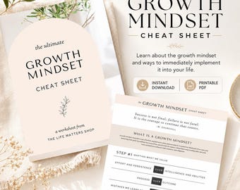 Growth Mindset cheatsheet, Life Coaching, Counseling, Therapist Workbook Handouts, digital download, editable, PRINTABLE