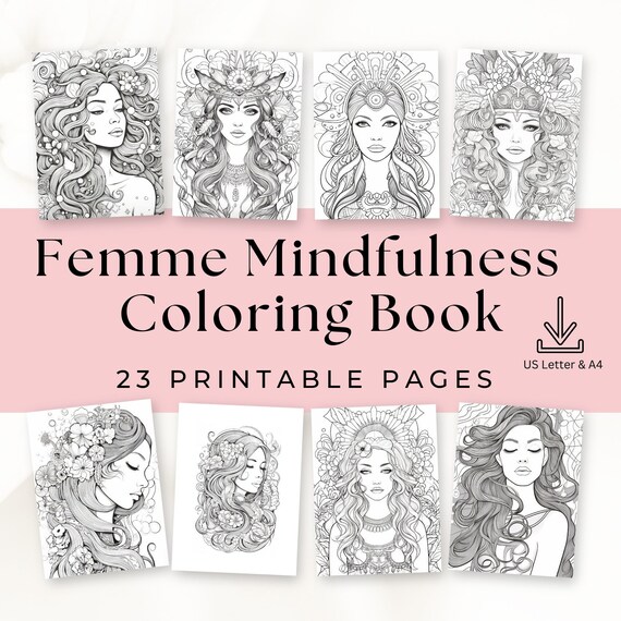 Goddess Coloring Pages, Feminine Faces, 23 Page Printable (Instant Download)