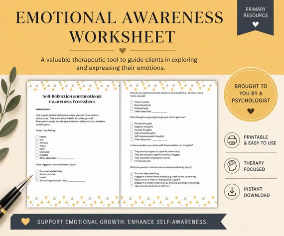 Emotional Awareness Worksheet, Self-Reflection (PDF Download)