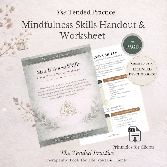 Mindfulness Work Sheets for Therapy, Mental Health Worksheets, Coping Skills, Digital Download, DBT Skills Resources