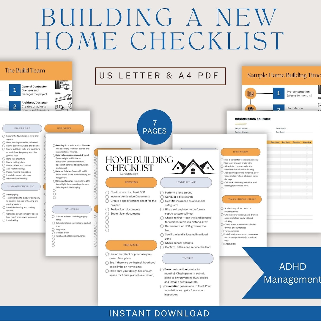 Printable New Home Construction Checklist, Home Construction Planner ...