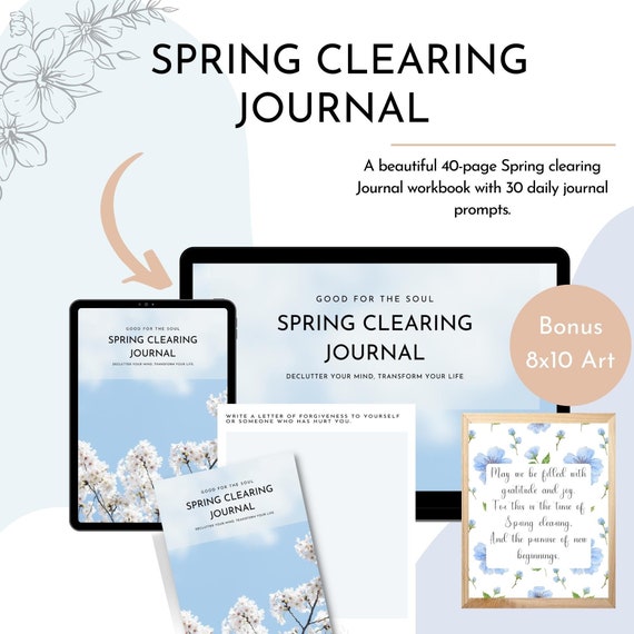 Spring Clearing Journal | 40 Prompts, Mental Health (PDF)