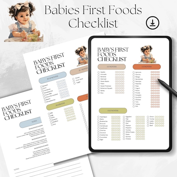 Baby's First Foods Tracker | Allergy Checklist, Weaning Log (PDF)