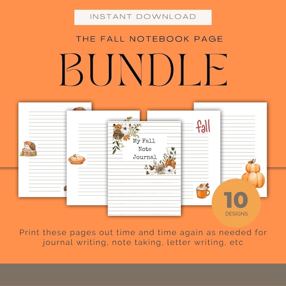 Fall Lined Journal Pages - Printable Stationery Set (PDF)