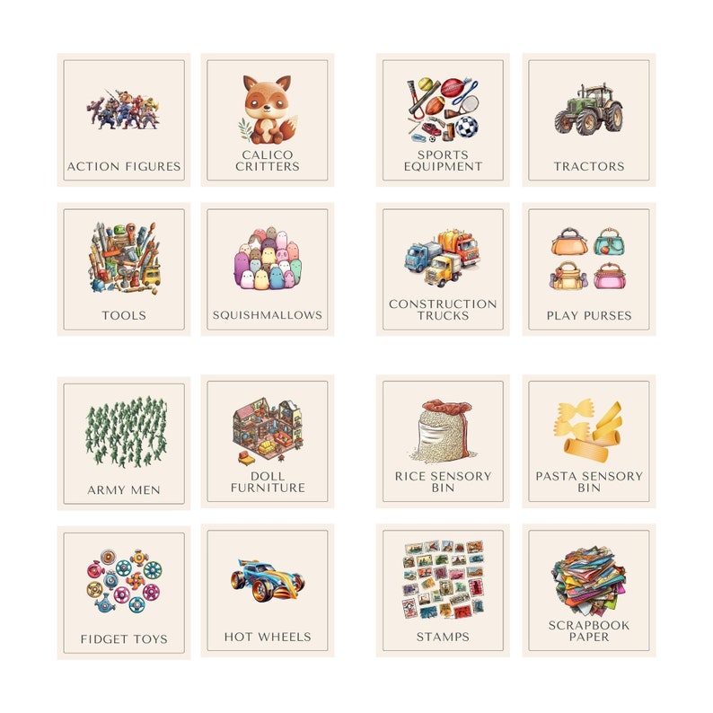 Editable Toy Bin Labels, Playroom Organization, 80 Illustrated Pictures ...