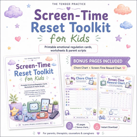 Screen Time Checklist and Reset: Kids Digital Detox, Coping Skills, Emotional Regulation, Summer Checklist Earn Screen Time