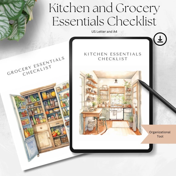 Kitchen and Grocery Essentials Checklist, New Home, Airbnb (PDF)