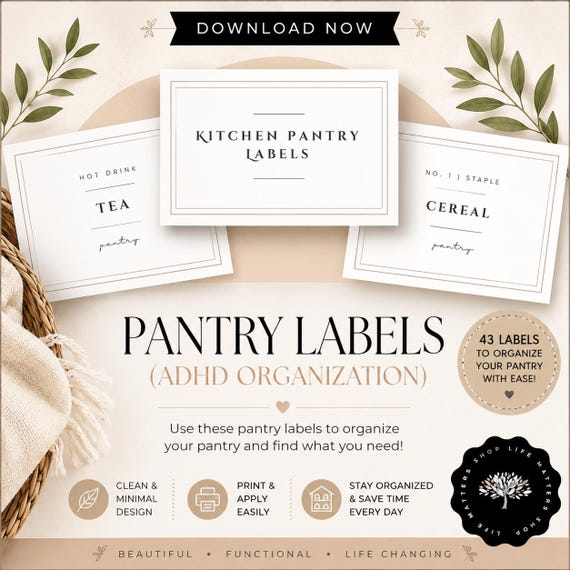 Kitchen Pantry Labels - Kitchen labels - Coaching - Organization - Black White - Minimalist - Modern - Printable - Downloadable - Editable