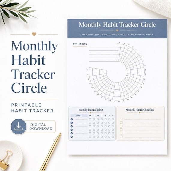 Monthly Habit Tracker Circle Printable Daily Habit Planner For Routine Organization And Fitness Goals