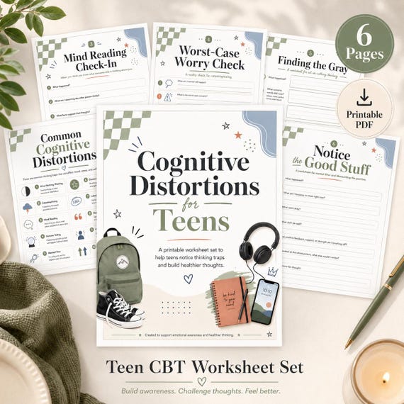 CBT Worksheets for Teens: Printable Mental Health Tools, Coping Skills, Anxiety Relief, Therapy Resources, Digital Download