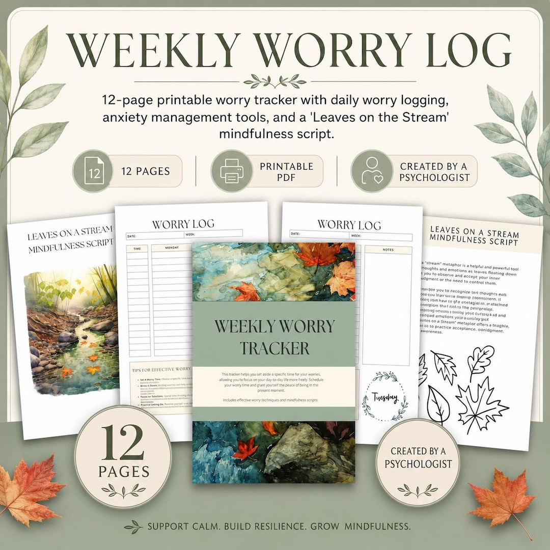 Worry List Example Weekly Worry Log, Anxiety Relief CBT Worksheets (PDF Pattern) - Etsy