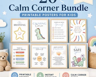 Calming Corner Prints: Boho Classroom Decor, Feelings Chart (Digital Download)