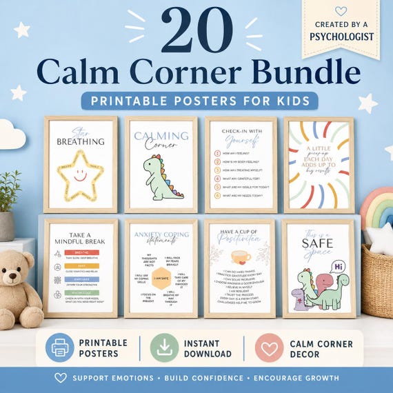 Calming Corner Prints: Boho Classroom Decor, Feelings Chart (Digital Download)