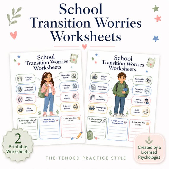 CBT activities for kids, Printable Worksheets, Anxiety Relief Tools, Emotional Regulation Activities, Back To School Transitions