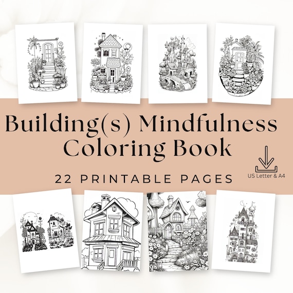 Building Coloring Pages, Architecture Illustrations, Kids & Adults (Instant Download)