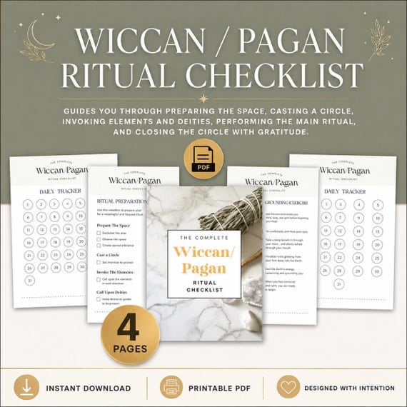 Wiccan Pagan Ritual Checklist | Daily & Monthly Tracker (Digital Download)