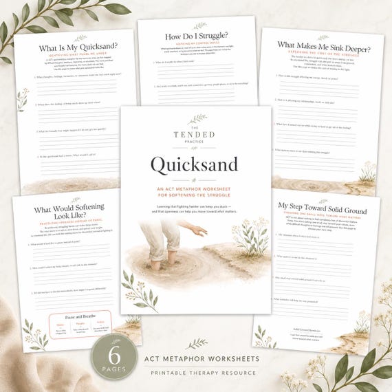 Acceptance and Commitment Therapy Metaphor Quicksand, ACT Therapy Tools, Psychological Flexibility Worksheets
