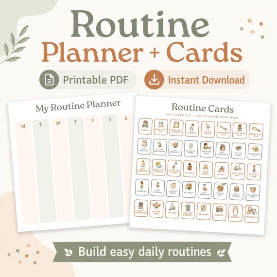 Routine Planner For Homeschooled Kids - Daily Routine Charts, Visual Checklists, Homeschool Schedule, Kids Chore Tracker