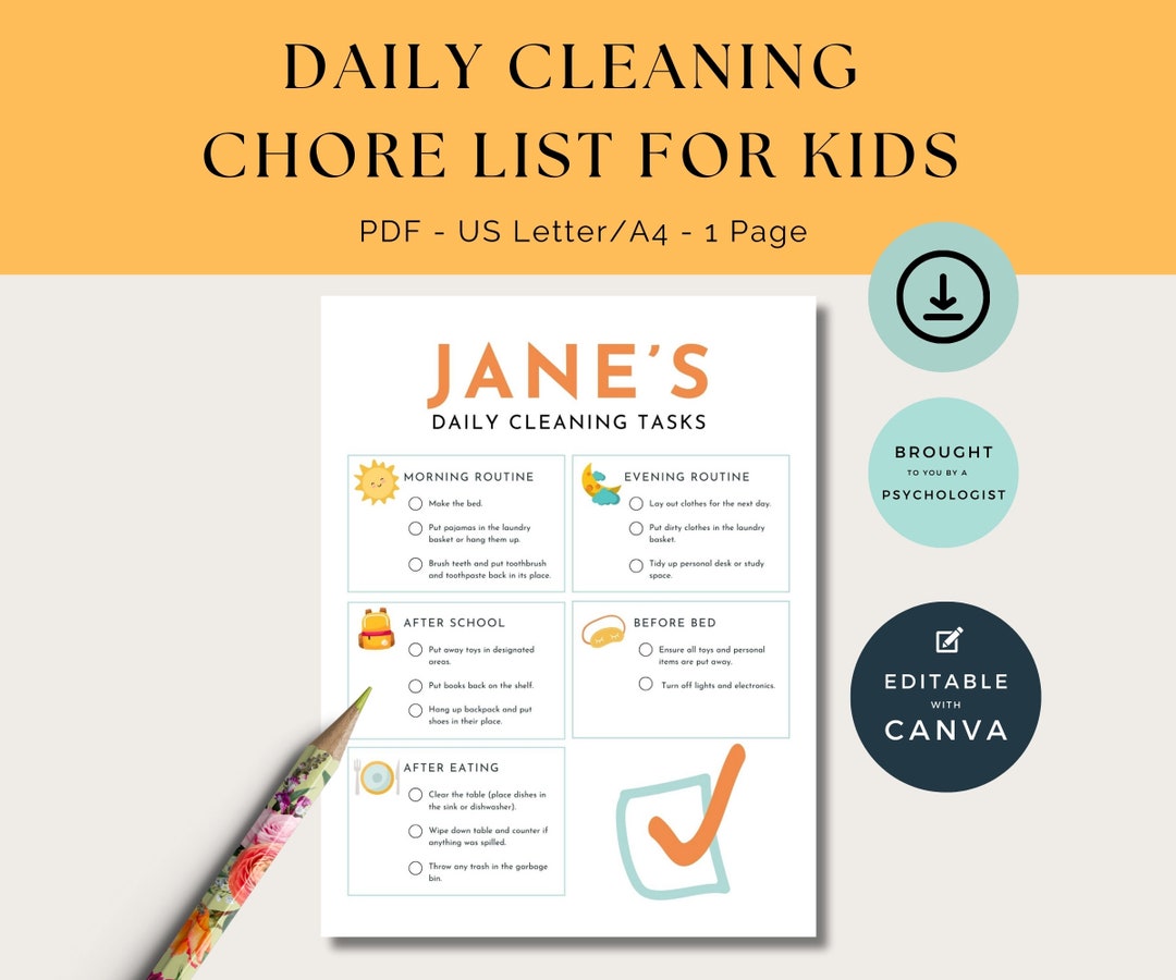 Chore List for Kids, School Routine, Kids Daily Tasks, Behavior Chart ...
