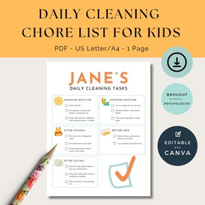 Chore List For Kids, School Routine, Kids Daily Tasks, Behavior Chart, Adhd Cleaning Bundle, Kids Chores, Chore Chart, Daily Routine,
