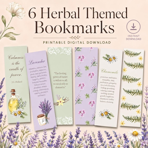 Herbal Bookmarks | Vintage Floral Prints, Book Club Gift (Digital Download)