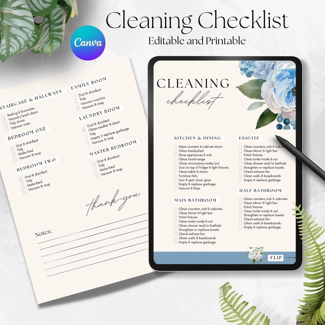 Cleaning Checklist for Housekeeper, Residential Cleaning Checklist ...