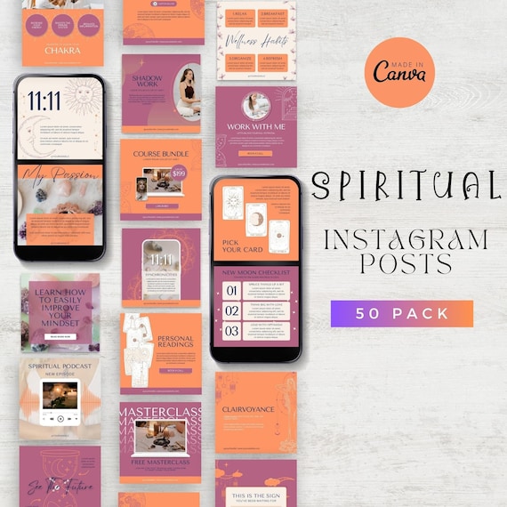 Spiritual Instagram Post Templates, Mystical Canva Bundle (50 Editable Posts)