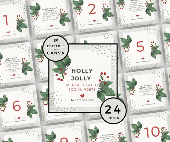 Holiday Mental Health Instagram Posts, Canva Templates (Digital Download)