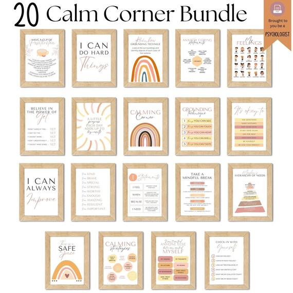Boho Calming Corner Prints Bundle, Therapy Office Decor (Digital Download)