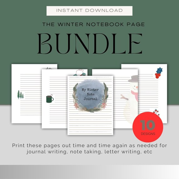 Winter Notes Printable - Lined Journal Pages, Set of 10 (PDF)