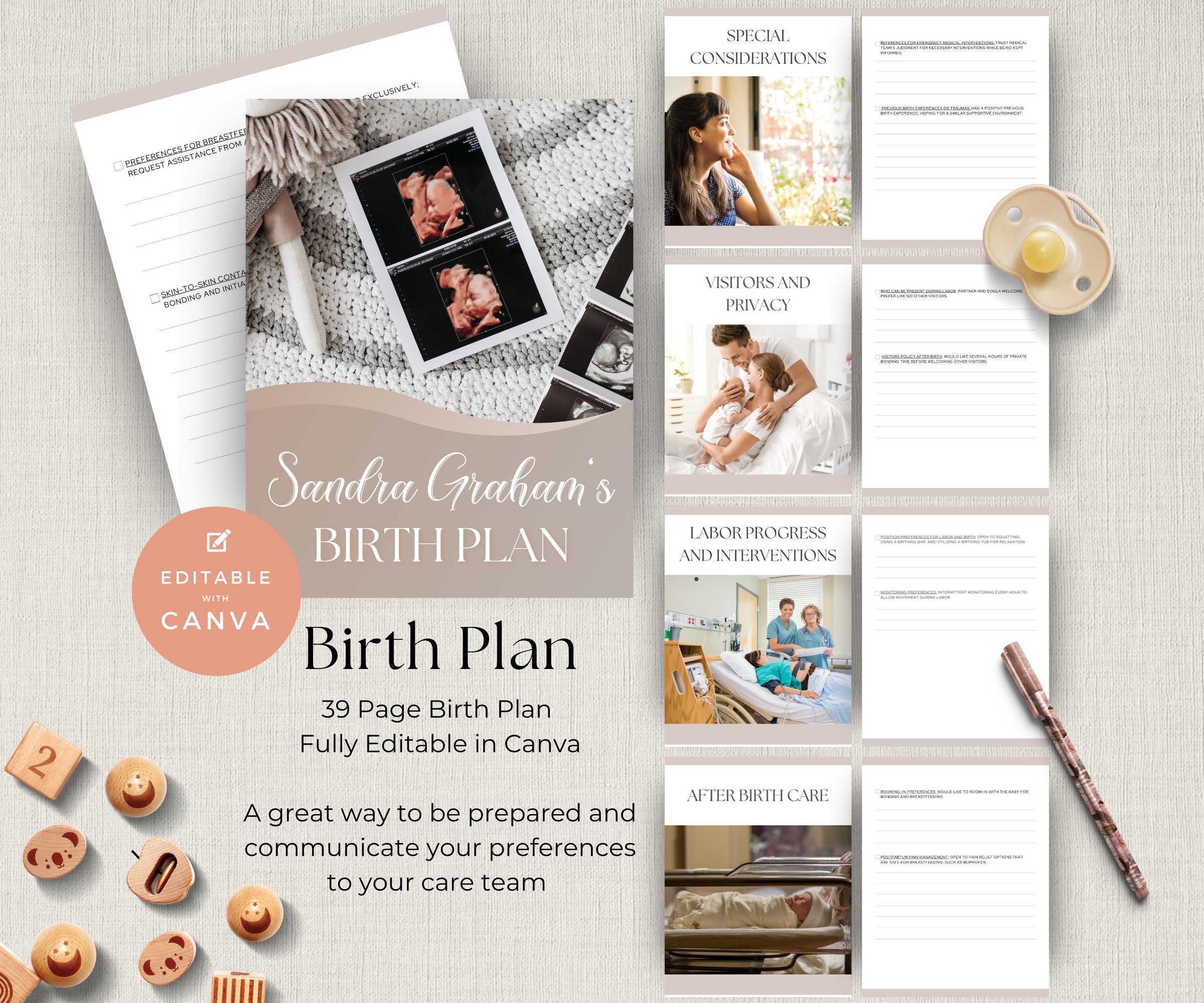 Editable Birth Plan Template, Natural Birth, Canva (PDF) - Etsy