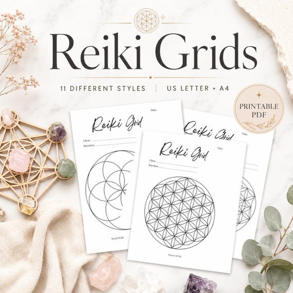 Printable Crystal Grids, Reiki Healing Mats, Sacred Geometry (PDF)