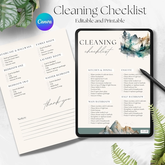 Editable Cleaning Checklist, Housekeeping Form (Printable PDF)