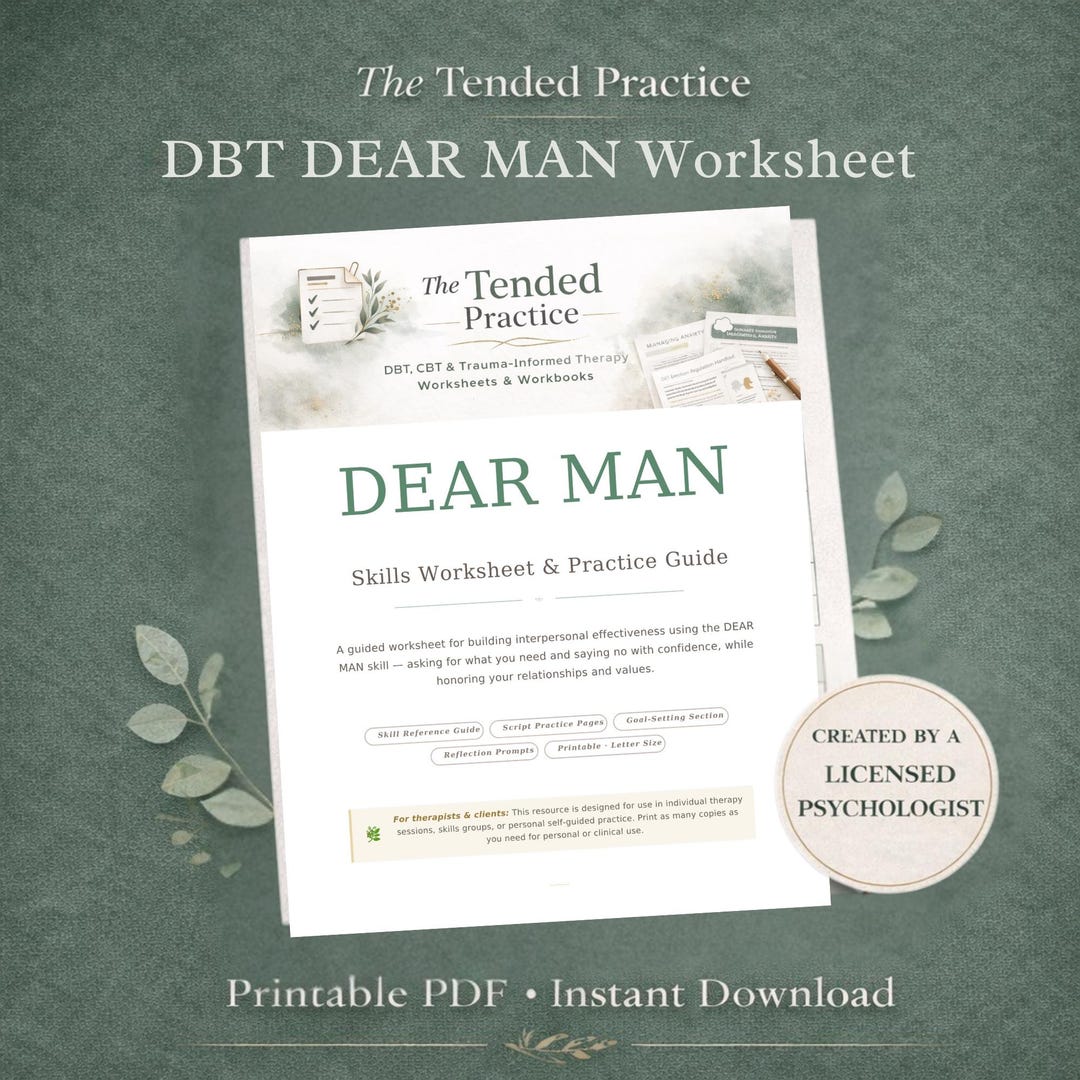 DEAR MAN DBT Worksheet | Interpersonal Effectiveness Skill | Therapist ...