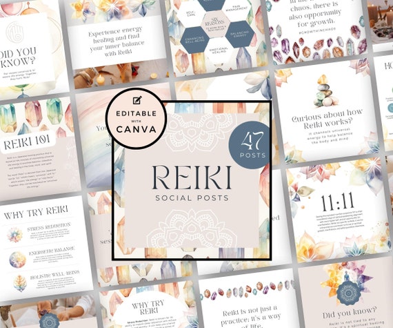 Reiki Instagram Posts, Energy Healing Templates (Editable Canva)