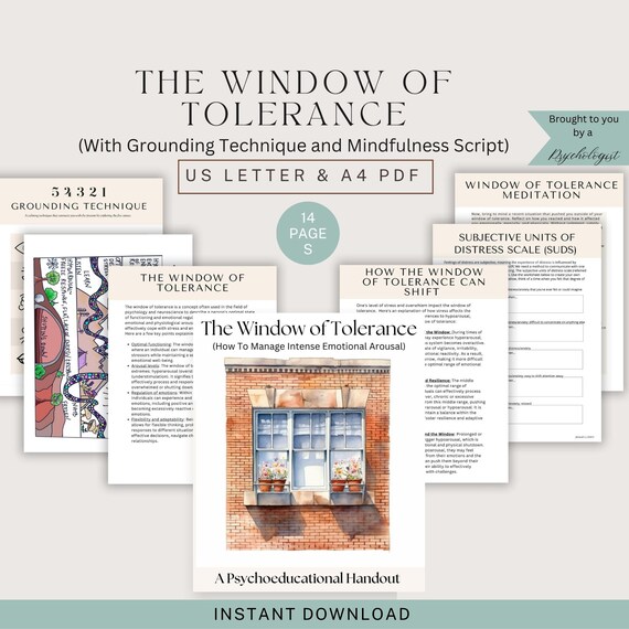 Window of Tolerance Worksheets, Trauma Therapy, Emotional Regulation (PDF)