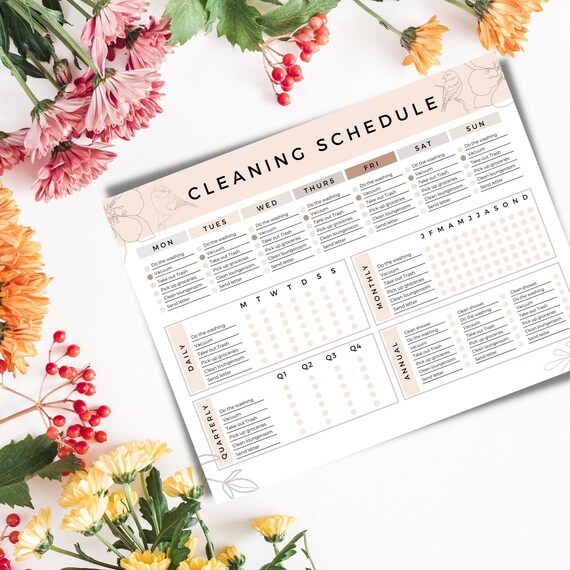 Editable Cleaning Planner, Weekly Chores, Household Schedule (PDF Printable)