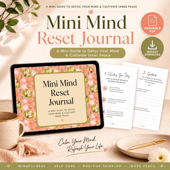 Mindset Reset Journal, Mindfulness CBT, Mental Wellness (PDF)